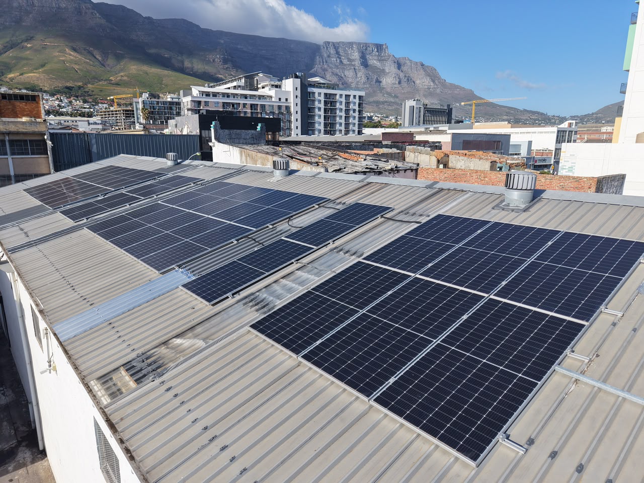 The Cape Town city bowl below Table Mountain, seen from a Sun Savings install